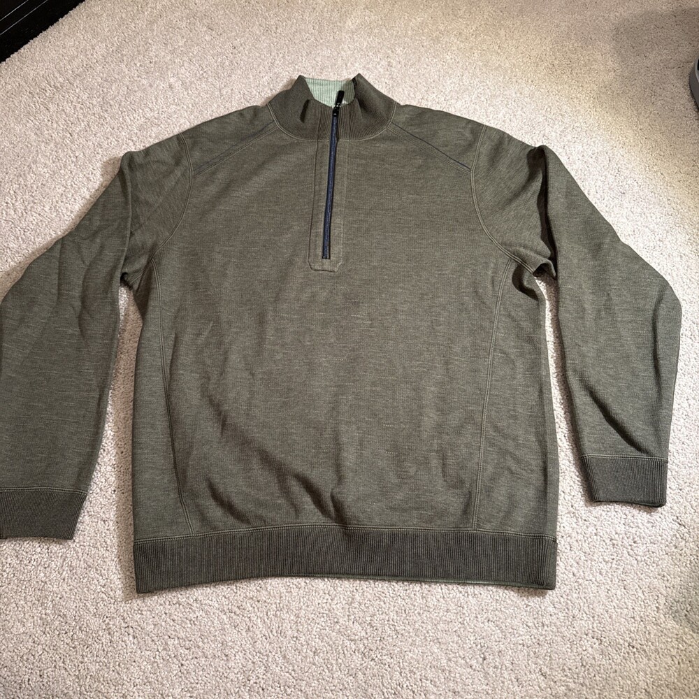 Tommy Bahama Reversible Quarter Zip Pullover Mens Medium Light Green/Green